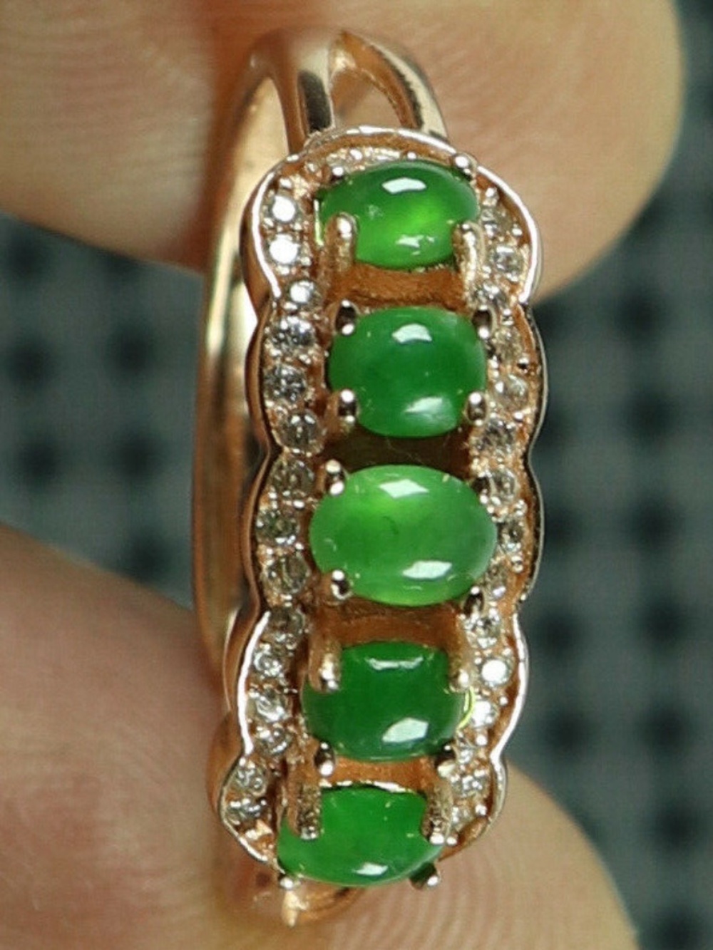 925 Silver Cert'd Emerald 100% Natural A Jade jadeite Adjustable Ring 戒指